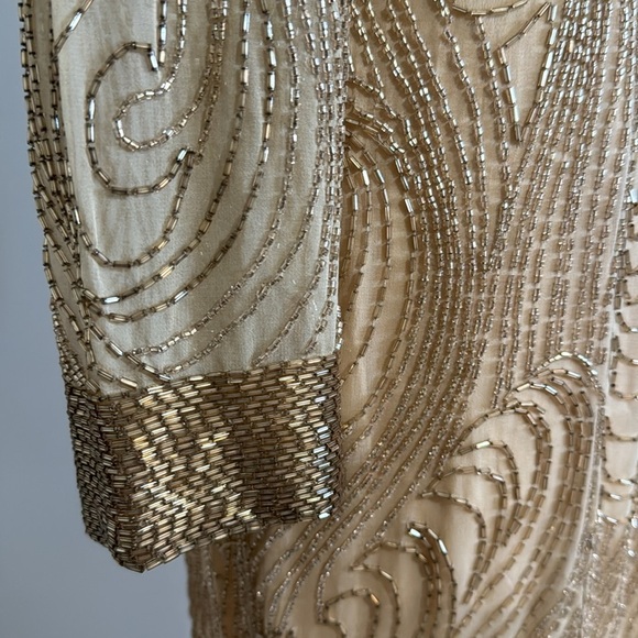 VINTAGE Peak Evenings 100% Silk Hand Beaded Gown Dress size 6 4 Champagne - Picture 5 of 16